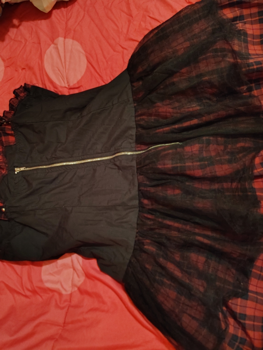 SHEIN Black and Red Plaid Tulle Corset Dress - Picture 2 of 3